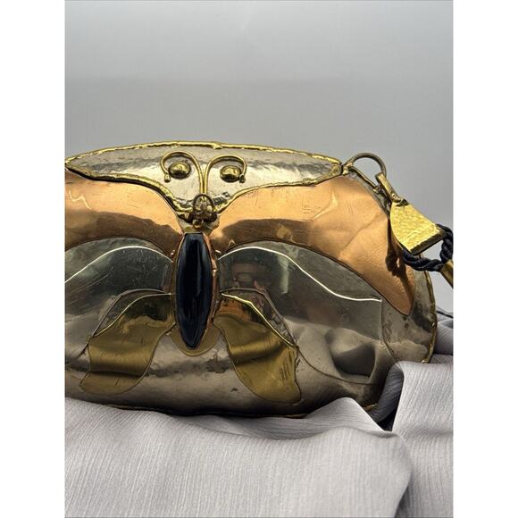 70s Exart Mexico Brass Silver And Copper Butterfly Bag - Picture 3 of 8